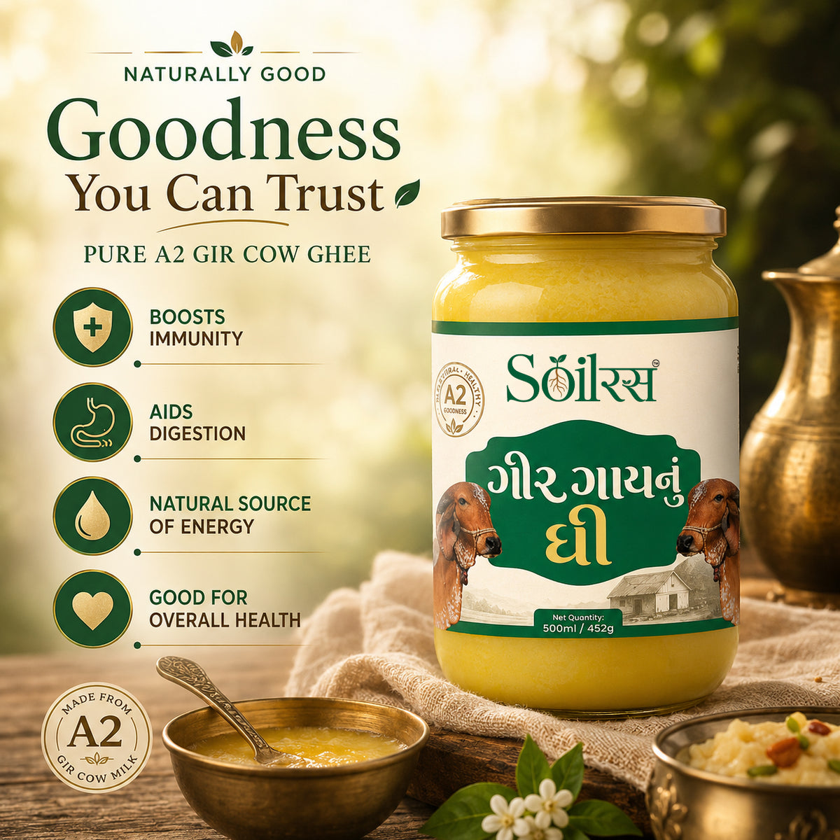 Soilras A2 Gir Cow Ghee – Traditional & Pure