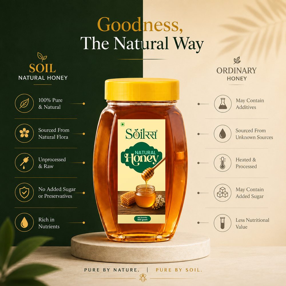 Soilras natural honey compared with ordinary honey